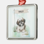 オーナメント シ Shih Tzu 名前入り 水彩画 犬 (左)