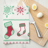 オーナメント、ストッキング、雪片 キッチンタオル (四つ折り)