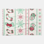 オーナメント、ストッキング、雪片 キッチンタオル (横)