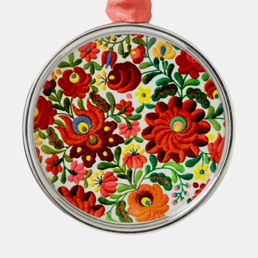 オーナメント、ハンガリー語、刺繍、kalocsai メタルオーナメント (正面)