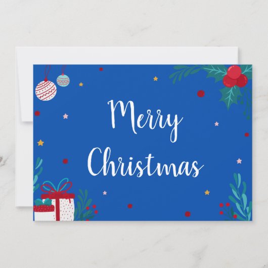 オーナメント、プレゼント、ガーランド付きメリークリスマス 招待状 (正面)