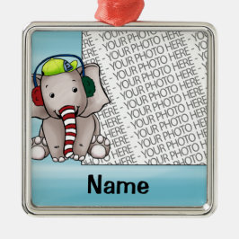 オーナメント、写真及び名前のテンプレート象Candycane メタルオーナメント