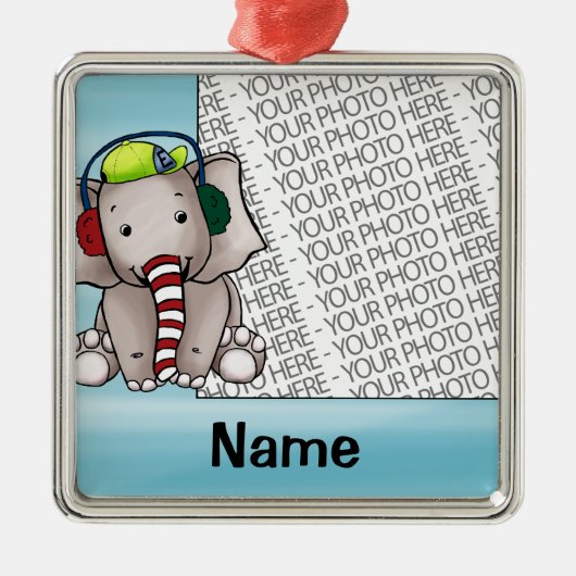 オーナメント、写真及び名前のテンプレート象Candycane メタルオーナメント (正面)