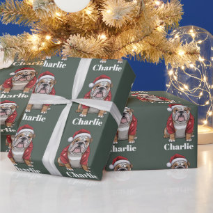 オーナメント 名前入り イングリッシュブルドッグ クリスマス ラッピングペーパー