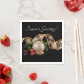 オーナメント、常緑とゴールドのリボン スタンダードカクテルナプキン (インサイチュ)