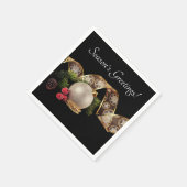 オーナメント、常緑とゴールドのリボン スタンダードカクテルナプキン (角)