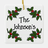 オーナメント-文字Holly Branchesにフレーム セラミックオーナメント (正面)