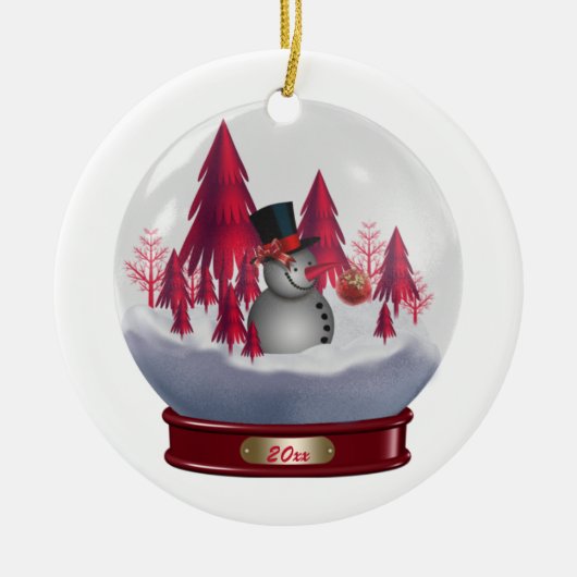 オーナメント 雪だるま 赤 クリスマスツリー スノーグローブ (正面)