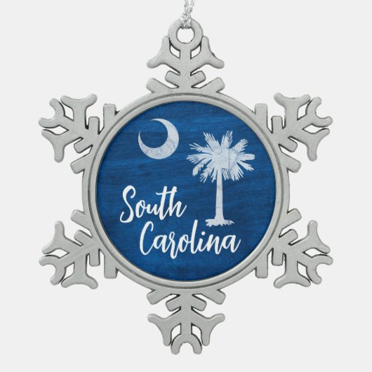 オーナメント- South Carolina州旗(Palmetto Tree) スノーフレークピューターオーナメント (正面)