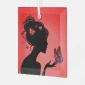 オーネメントエンヴェレラフェムパピヨンルージュ ガラスオーナメント (正面左)