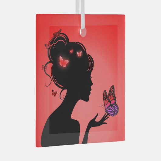 オーネメントエンヴェレラフェムパピヨンルージュ ガラスオーナメント (正面右)