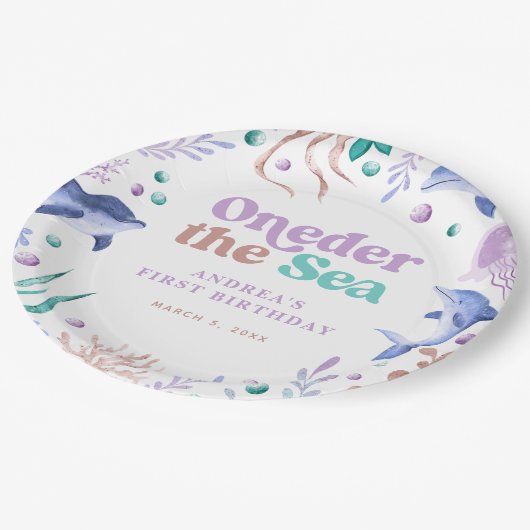 オーネモダンダザシードルフィンレトロファースト誕生日 ペーパープレート (アングル)