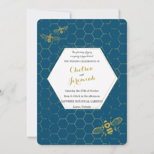 オーハニービーティール（緑がかった色）金ゴールドカスタムウェディング 招待状 (正面)