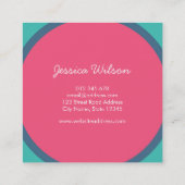 オーバカラフルーモダンラップ円ティール(緑がかった色)ピンクブルー スクエア名刺 (裏面)