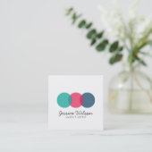 オーバカラフルーモダンラップ円ティール(緑がかった色)ピンクブルー スクエア名刺 (スタンド正面)