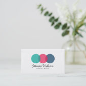 オーバカラフルーモダンラップ円ティール（緑がかった色）ピンクブルー 名刺 (スタンド正面)