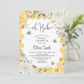 オーバビービーホワイトフローラベビーシャワー招待状 招待状 (スタンド正面)