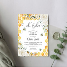 オーバビービーホワイトフローラベビーシャワー招待状 招待状