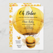 オーバビーホットエアバルーン赤ちゃんシャワーかわいいビー 招待状 (正面/裏面)