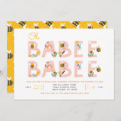 オーバベベビーイエローツインベビーシャワー招待状 招待状 (正面/裏面)