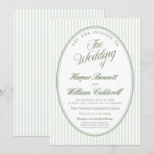 オーバルのストライプが可愛いサージュグリーンの結婚式 招待状 (正面/裏面)