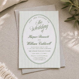 オーバルのストライプが可愛いサージュグリーンの結婚式 招待状