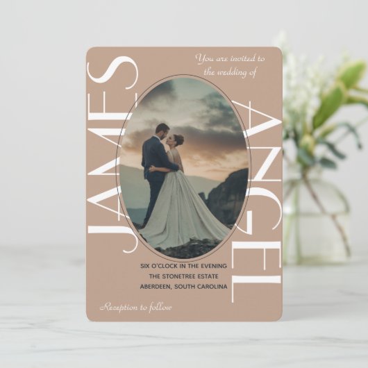 オーバルエレガントシェイプ花嫁&新郎カスタムウェディング 招待状 (スタンド正面)