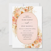 オーバルエレガントピーチ、赤面ピンクとコーラル結婚ズ 招待状 (正面)