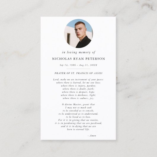 オーバルエレガントフォトカトリック聖フランシス祈りの言葉カード 名刺 (正面)