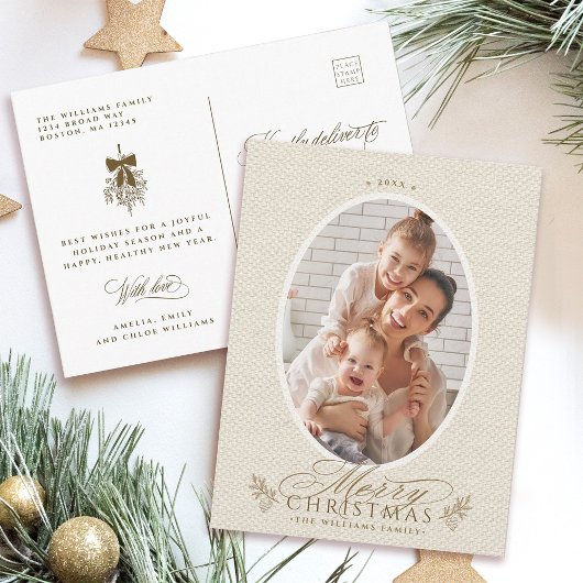 オーバルエレガントフレームメリークリスマスフォトホリデー ポストカード