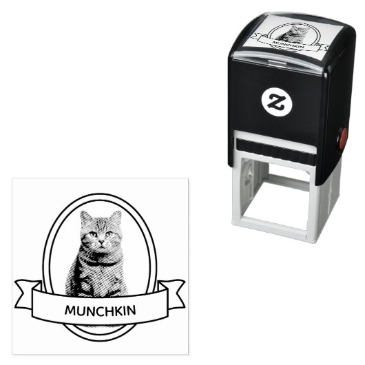 オーバルカスタムペット猫の写真と名前リボン セルフインキングスタンプ (インサイチュ)