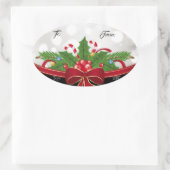 オーバルギフトラベルステッカー – レッドボウ 楕円形シール (バッグ)