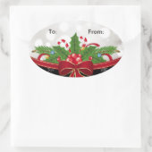 オーバルギフトラベルステッカー – レッドボウ 楕円形シール (バッグ)