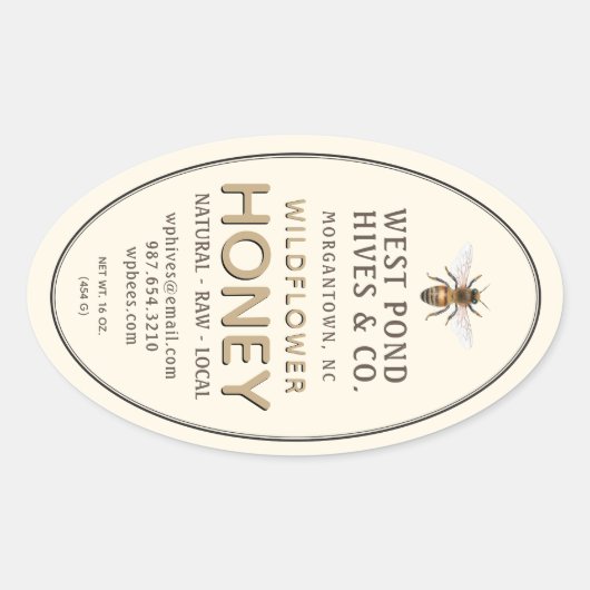 オーバルクイーンラインハニージャールラベル(ビー16と32oz) 楕円形シール (正面)