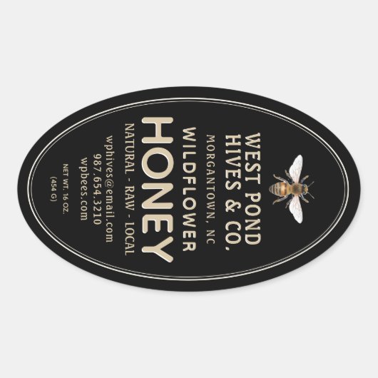 オーバルクイーンラインハニージャールラベル(ビー16と32oz) 楕円形シール (正面)