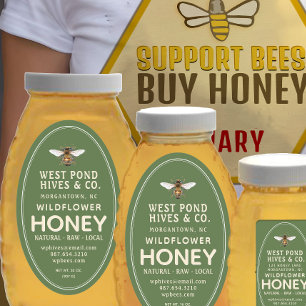 オーバルクイーンラインハニージャールラベル（ビー16と32oz） 楕円形シール