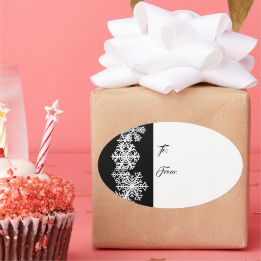 オーバルクリスマスギフトラベルステッカー – 雪片 楕円形シール (パーティー)