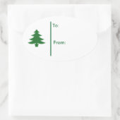 オーバルクリスマスツリーギフトラベルステッカー – 緑 楕円形シール (バッグ)