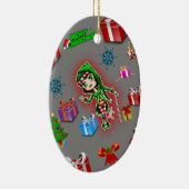 オーバルクリスマス飾り白小妖精や小人 セラミックオーナメント (右)