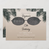 オーバルサングラス 夏のビーチ プールパーティー 招待状 (正面/裏面)