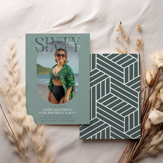 オーバルスタイリッシュフォト&シグネチャー60誕生日 招待状