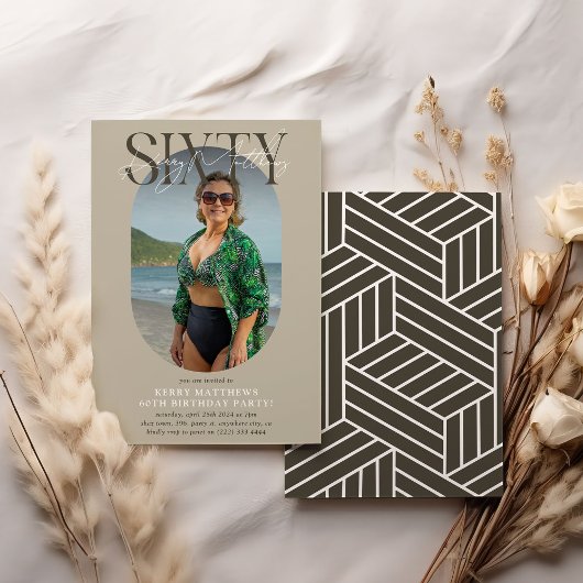 オーバルスタイリッシュフォト&シグネチャー60誕生日 招待状