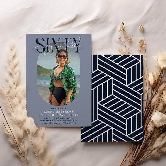 オーバルスタイリッシュフォト&シグネチャー60誕生日 招待状