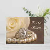 オーバルダイヤモンドリングや輪とホワイトローズブライダルシャワー 招待状 (スタンド正面)