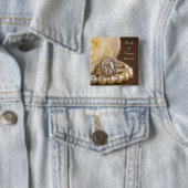 オーバルダイヤモンドリングや輪とホワイトローズ結婚ズ 缶バッジ (インサイチュ)