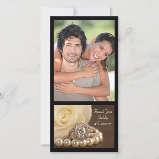 オーバルダイヤモンドリングや輪オン結婚ブラウンありがとう サンキューカード (正面)