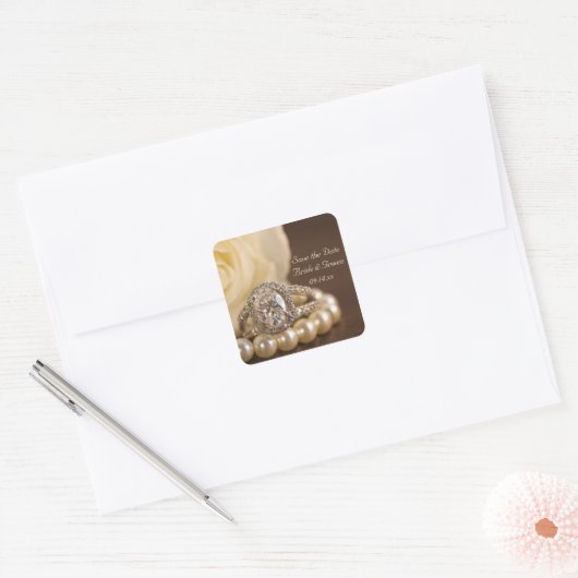 オーバルダイヤモンドリングや輪結婚式日付の保存 スクエアシール (封筒)