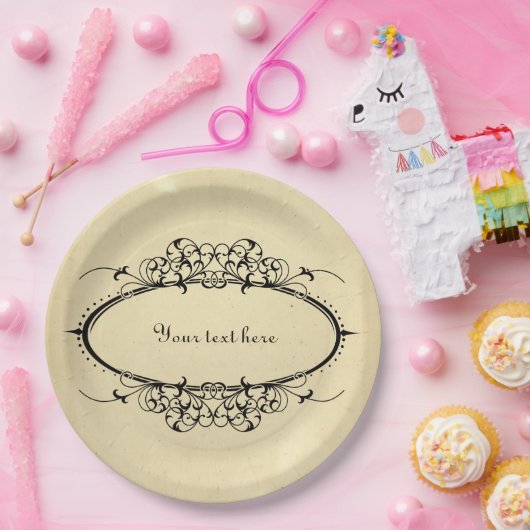 オーバルファンシーヴィンテージフレームのカスタマイズ ペーパープレート (パーティー)