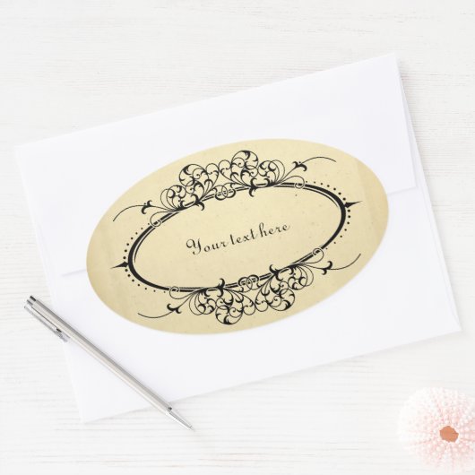 オーバルファンシーヴィンテージフレームのカスタマイズ 楕円形シール (封筒)