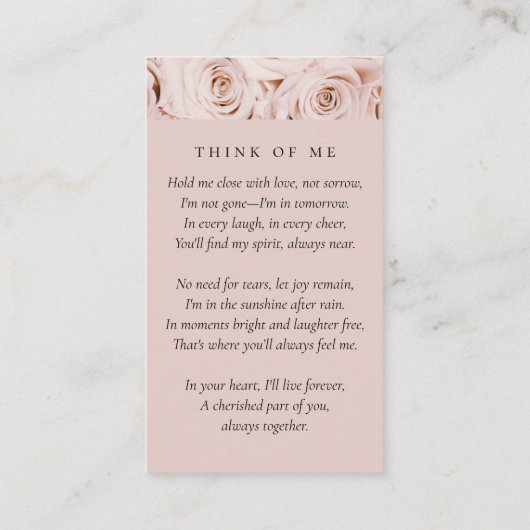 オーバルフォトピンクローゼメモリアル祈りの言葉カード コーリングカード (裏面)